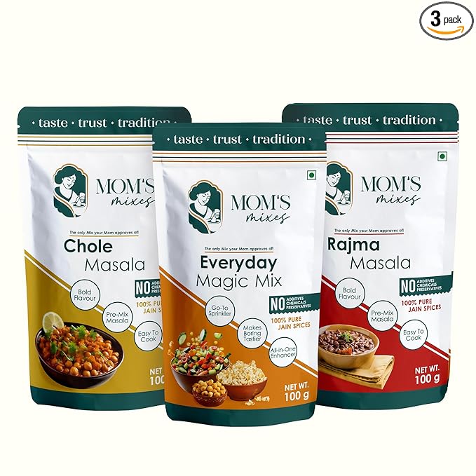 Mom’s Mixes Combo of 3 | Everyday Magic Mix + Chole Masala + Rajma Masala | 100% Pure Jain Spices | No Preservatives | No MSG | No Added Colours | 300g