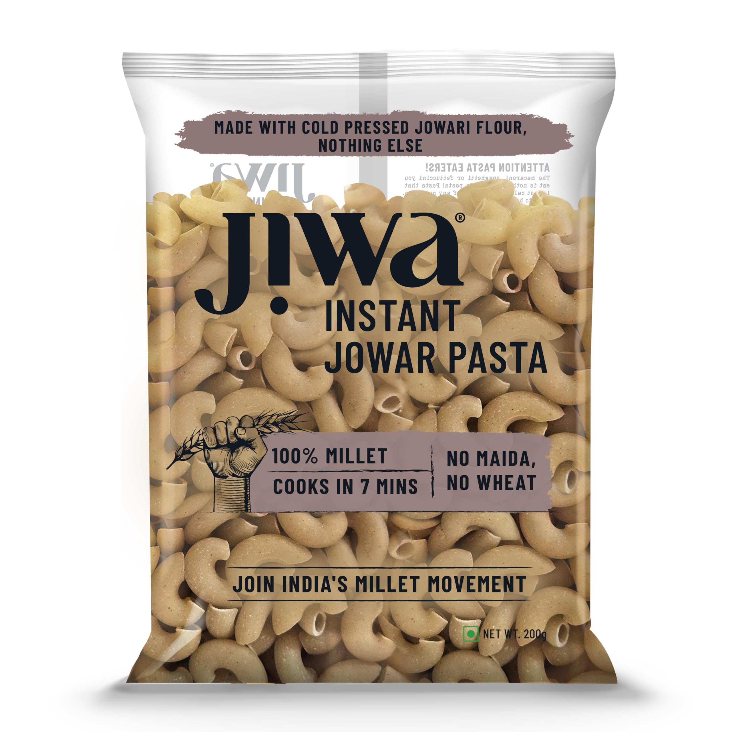 Jiwa Instant Jowar Macaroni Pasta | 200 G | Cooks in 7 Minutes | Ready to Cook | 100% Millet | No Maida, No Atta | Gluten Free