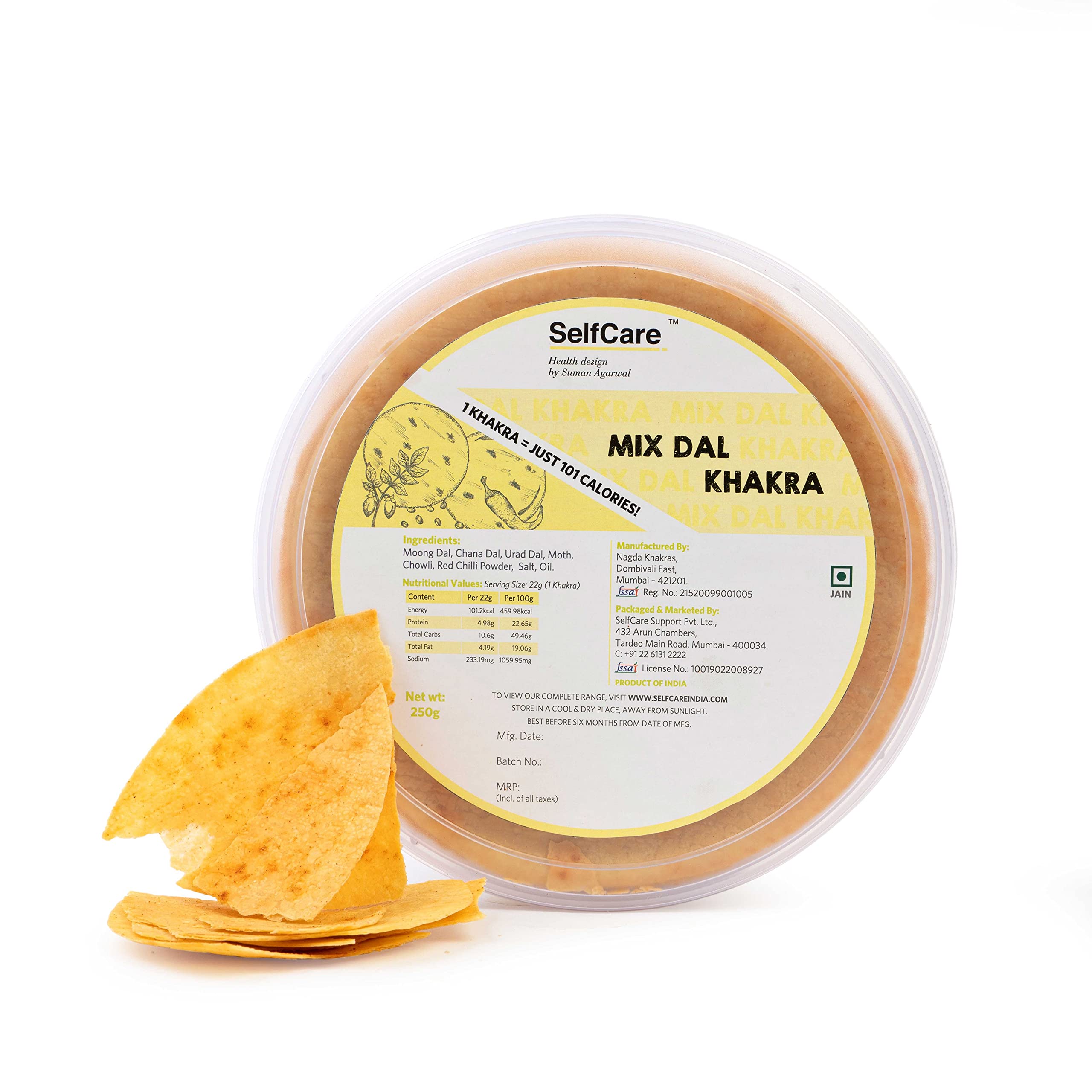 SelfCare By Suman Agarwal Mix Dal Khakhra Pack of 1 250 grams | Roasted-Healthy-Snacks-Crackers-Namkeen-Grocery | Crispy & Chatpata - Tae time - Eat with Dip | Gluten Free - Jain & Travel Friendly