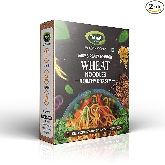 Thanjai Natural Wheat Noodles 180 Grams X 2 (360 Grams) of Homemade Natural Noodles(No Preservatives, No Maida, No Artificial Extract)