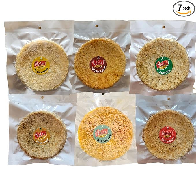 Netri No Onion No Garlic Flavors Dosa Khakhra - 50gram each, Pack of 7 | Ready to Eat Traditional Khakhra Snacks | Gluten Free Khakhra | Vacuum Packed Khakra Fresh Gujarati Snacks | Roasted Dosa Khakhra
