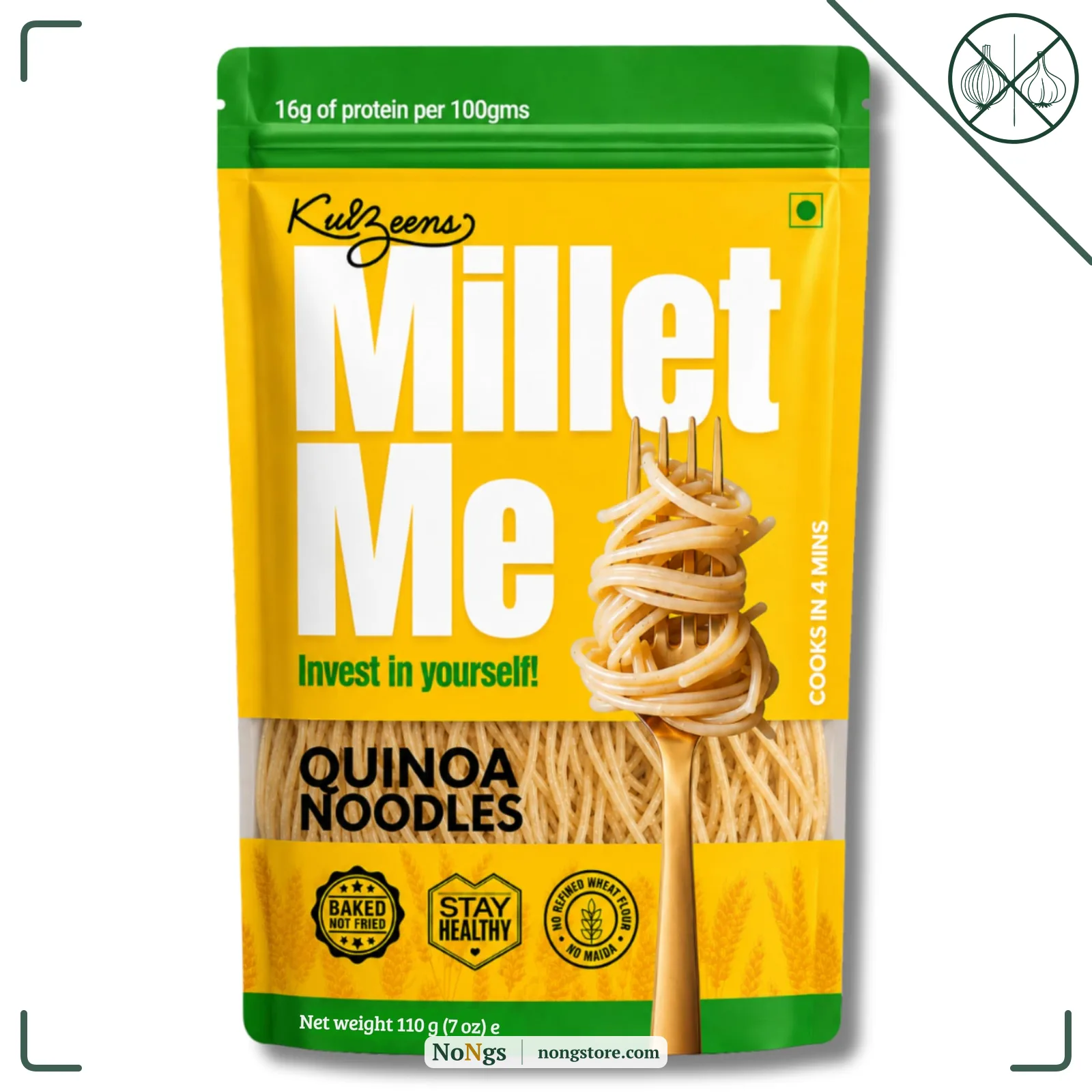 Millet Me by Kuizeens Gluten-Free Quinoa Noodles - 110g | Protein & Fiber-Rich | Easy-to-Make | Rich in Nutrients | No MSG | No Preservatives| Jain | No Onion & Garlic