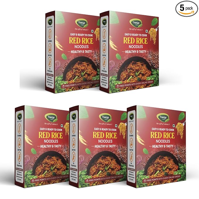 Thanjai Natural Red Rice Millet Noodles 180 Grams X 5 (900 Grams) of Homemade Natural Millet Noodles(No Preservatives, No Chemicals, No Artificial Extract)