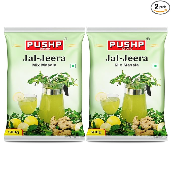 Pushp Brand Jal Jeera Powder (Masala) 500 g Pouch | Pack of 2 | Instant Drink Mix Masala for Refreshing Summer Drink & Chat, Mint & Cumin Blend, No Artificial Colours | Hygienically Packed |