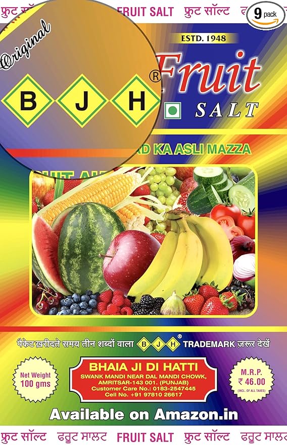 bjh Fruit Salt | Chat Masala (Pack of 9x100gms)(Also as Shikanji Masala ( for |Bread Toast| Dahi bhalla| Aloo Chat| Paneer | Boiled Egg and Many Other)