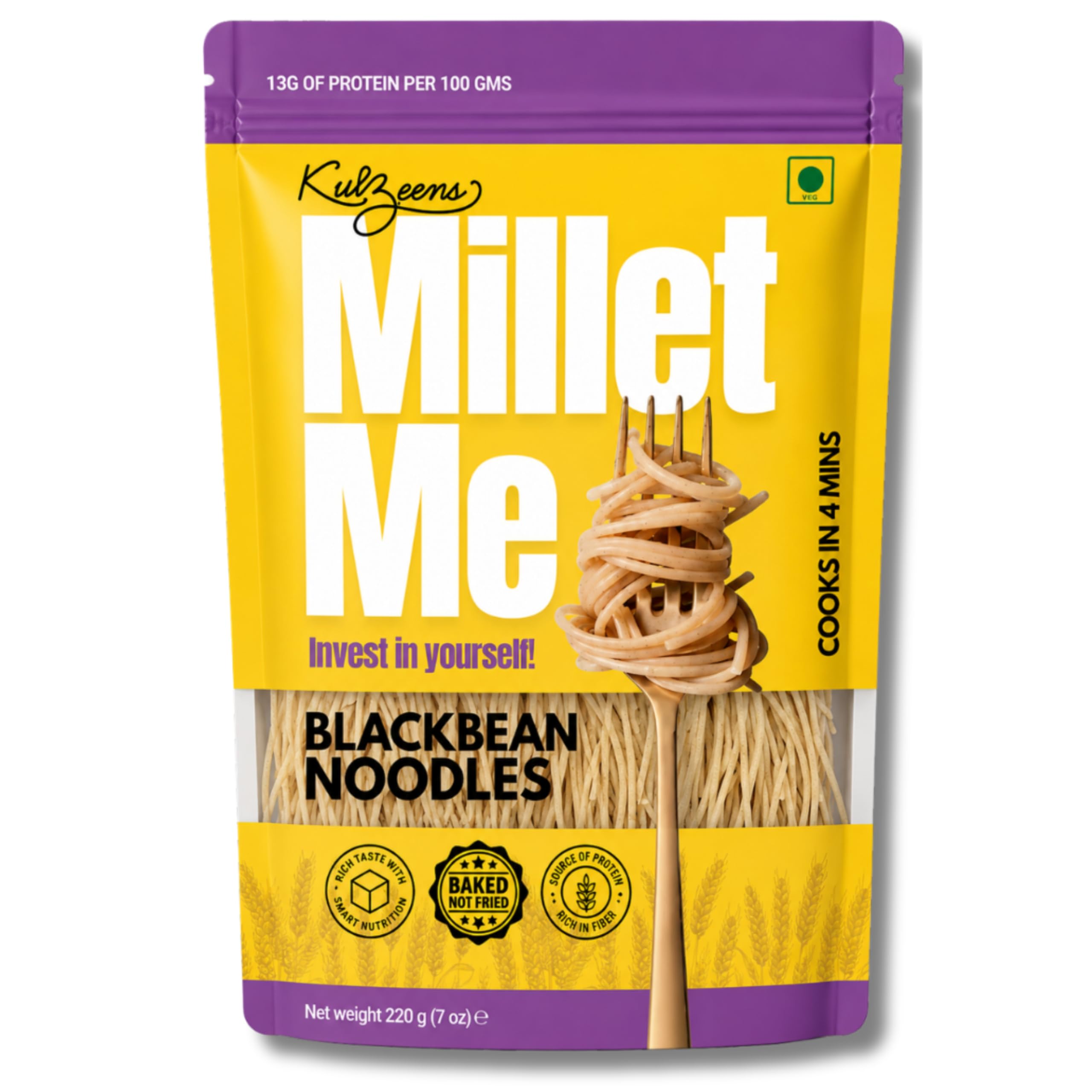 Millet Me by Kuizeens Black Bean Noodles - 220g | Plant Based | High-Protein & Fiber-Rich | Gluten-Free Delight | Easy-to-Make | No MSG | No Preservatives | Vegan & Wholesome | Jain | No Onion & Garlic