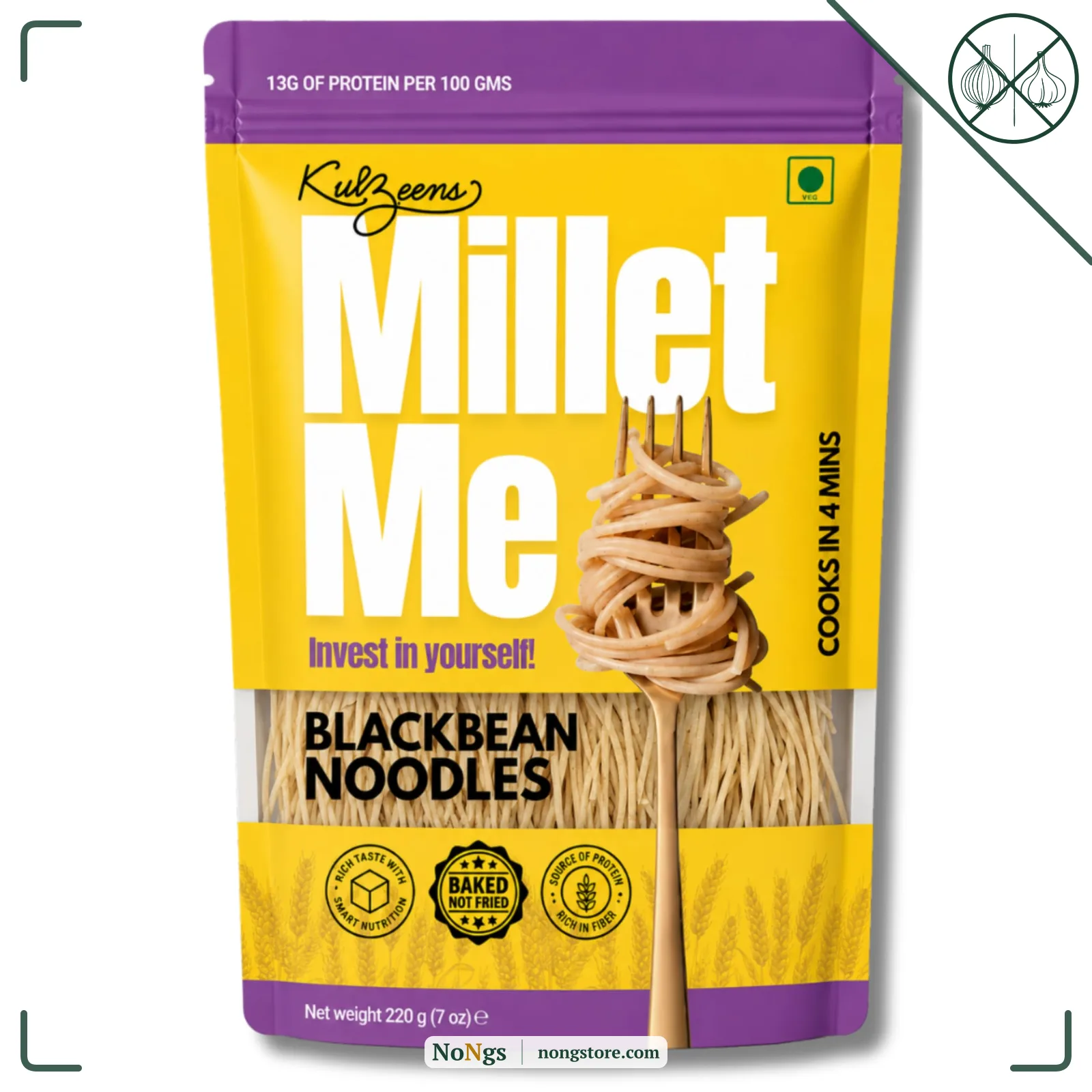 Millet Me by Kuizeens Black Bean Noodles - 220g | Plant Based | High-Protein & Fiber-Rich | Gluten-Free Delight | Easy-to-Make | No MSG | No Preservatives | Vegan & Wholesome | Jain | No Onion & Garlic