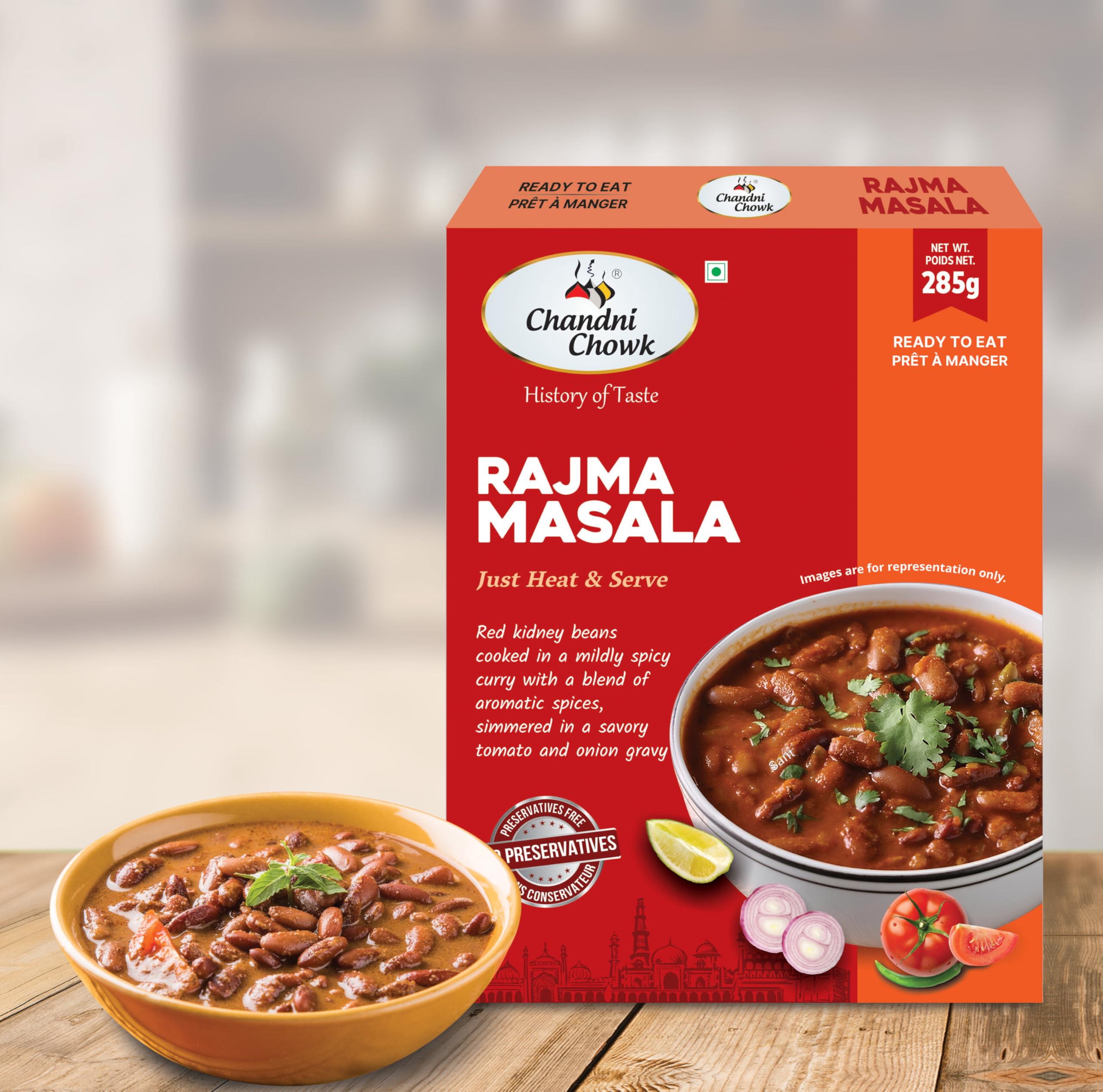 Chandni Chowk Ready to Eat Rajma Masala, Pure Veg, Just Heat and Serve | Restaurant Style Ready to Cook Rajma Masala | No Preservatives Or Artificial Colors | 285gm Pack of 1