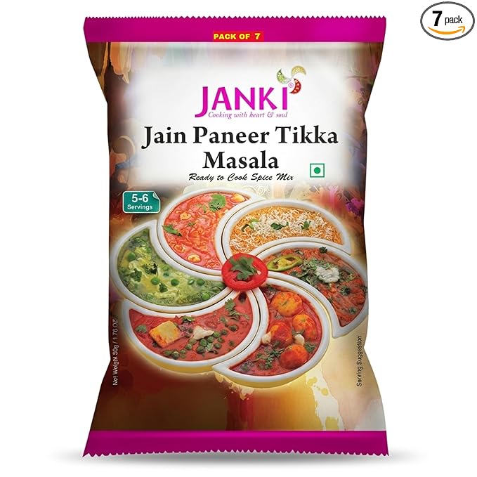 Janki Jain Paneer Tikka Masala - Pack of 7, 50 Gms Each | Ready to Cook Paneer Masala Mix | No Onion No Garlic | Quick & Easy Paneer Masala Packet