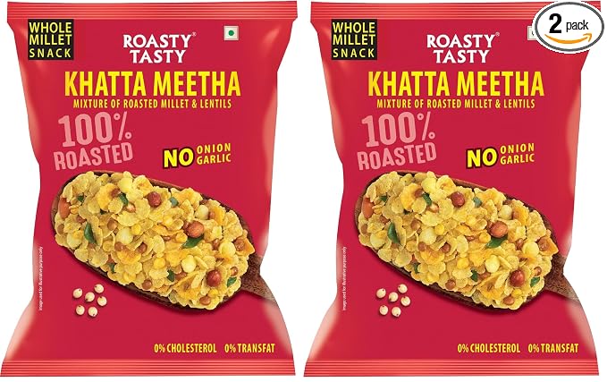 Roasty Tasty Khatta Meetha Roasted Millet Namkeen Snack 200gm | Oil-Free, Millet Snack For Kids | No Onion, No Garlic | Healthy Snacks (Pack of 2)