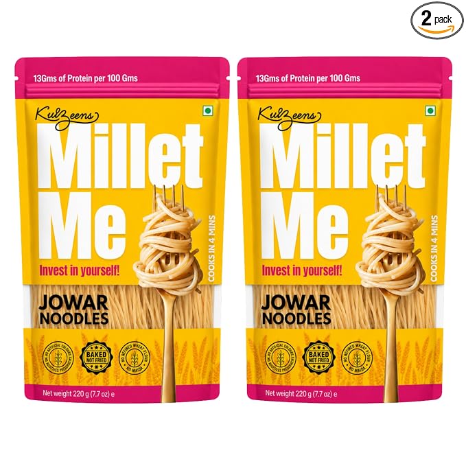 Millet Me by Kuizeens Gluten-Free Jowar Noodles - 220G (Pack of 2 ) | High-Protein SorghumNoodles | Gluten-Free Delight | Easy-to-Make | No MSG | No Preservatives | Low Glycemic |Jain | No Onion & Garlic