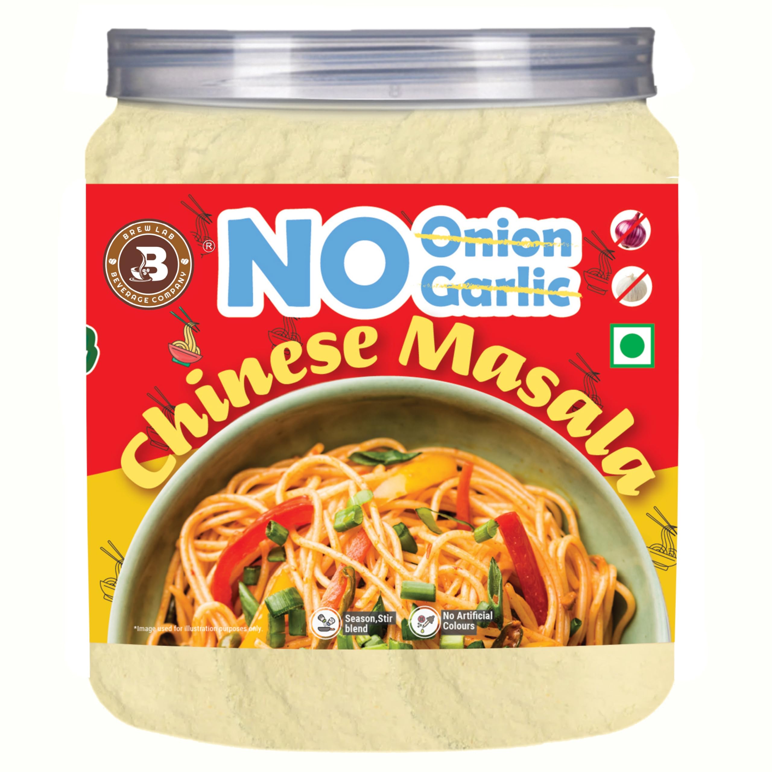 Brew Lab No Onion No Garlic Chinese Masala | Jain Chinese Spice Mix | Authentic Indo-Chinese Flavour | MSG Free | 100% Pure Spices | For Noodles, Fried Rice & Manchurian