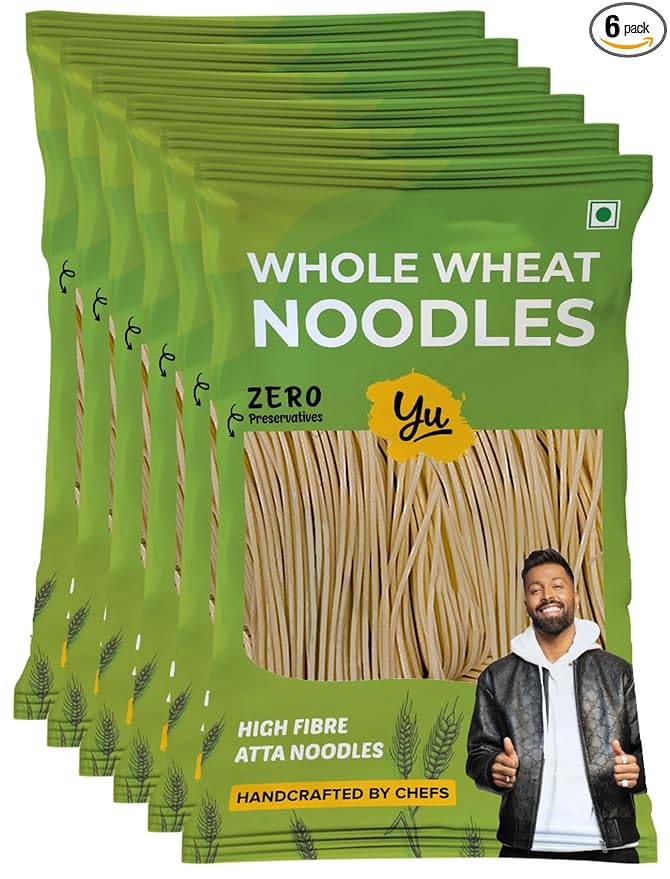 Yu Foodlabs Whole Wheat Noodles - 100% Atta & Zero Maida - Easy To Digest Healthy Noodles - No Preservatives & 100% Natural Ingredients - Just Boil - Ready In 5 Mins - 900gm (150gm x 6)