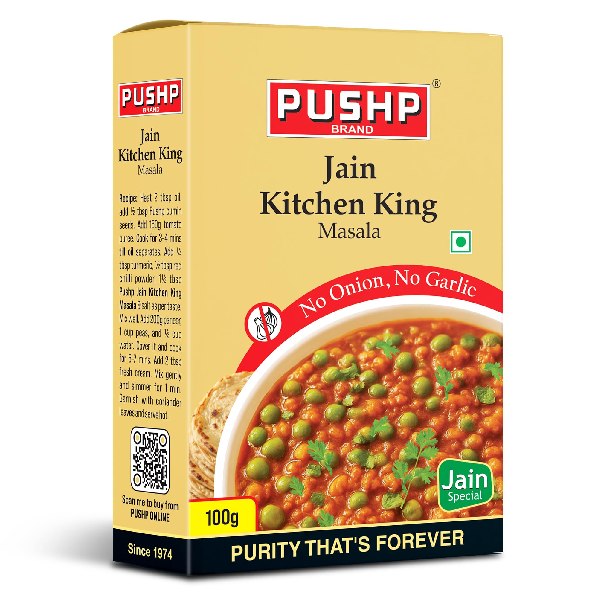 Pushp Brand Jain Kitchen King Masala | 100 Gram Box | Fresh & Aromatic Spice | Flavorful, Pure, and Perfect for Jain Cuisine (Pack of 1)