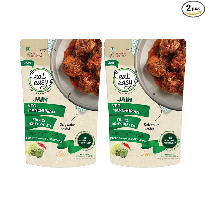 Eat Easy Instant Jain Veg Manchurian- 85gm(Pack of 2) | No Onion No Garlic, Just Add Hot Water | Freeze Dried Ready-to-Eat Indo-Chinese Meal | Travel Food, Office Lunch, Camping, Hostel Meals
