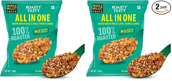 Roasty Tasty All in One | No Onion No Garlic Roasted Namkeen Mix | Healthy Indian Snack with Peanuts, Millets, Dry Fruits | All in1 Mixture Non Fried Mixure | 200 g | Millet Namkeen for Diet