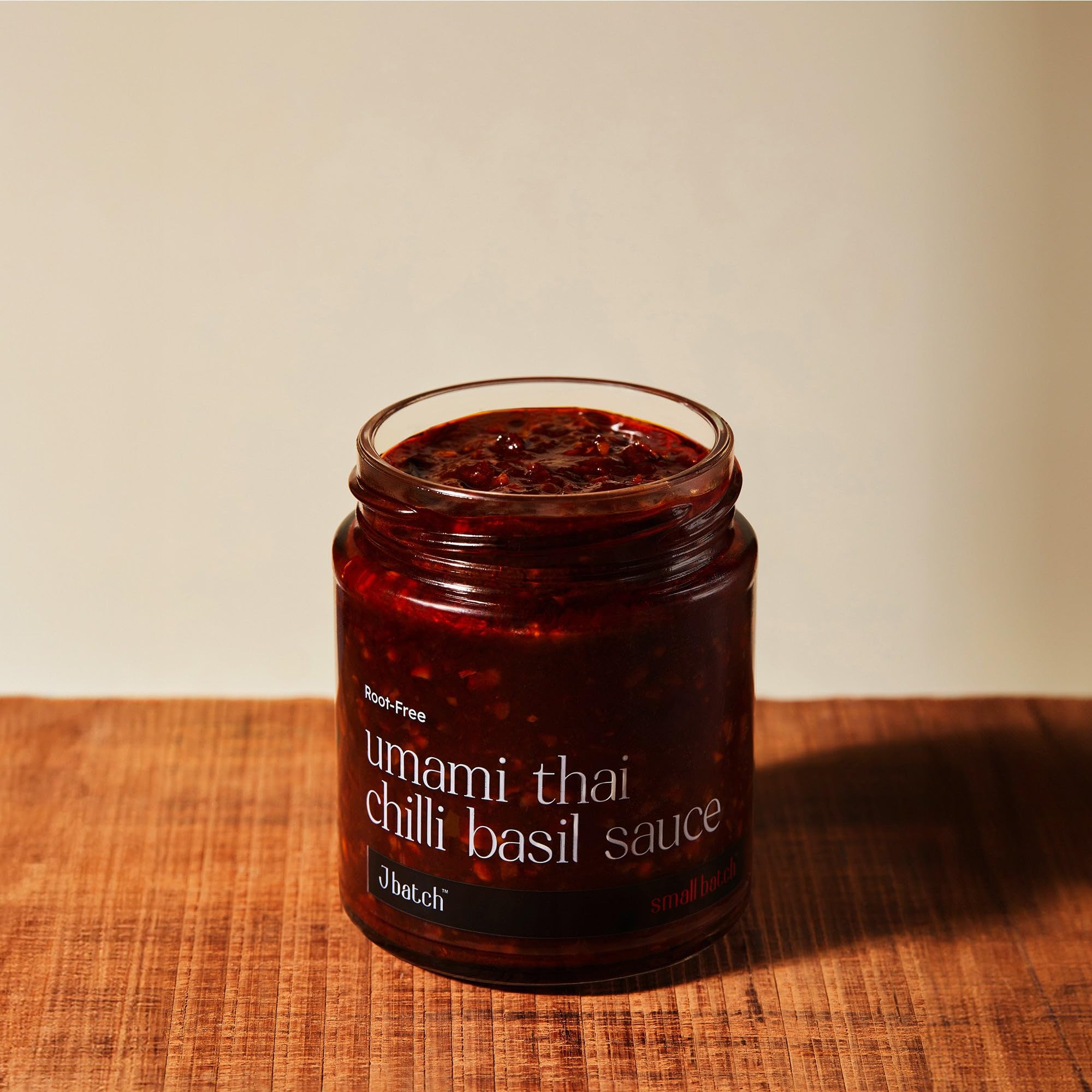 Small Batch Root Free Umami Thai Chilli Basil Sauce, Jain Friendly, No Onion No Garlic, Gourmet Condiment, Spread, Marinate, Saute, Stir-Fry, Dip, Paneer, Tofu, Roti, Pizza, Jbatch - 180gms
