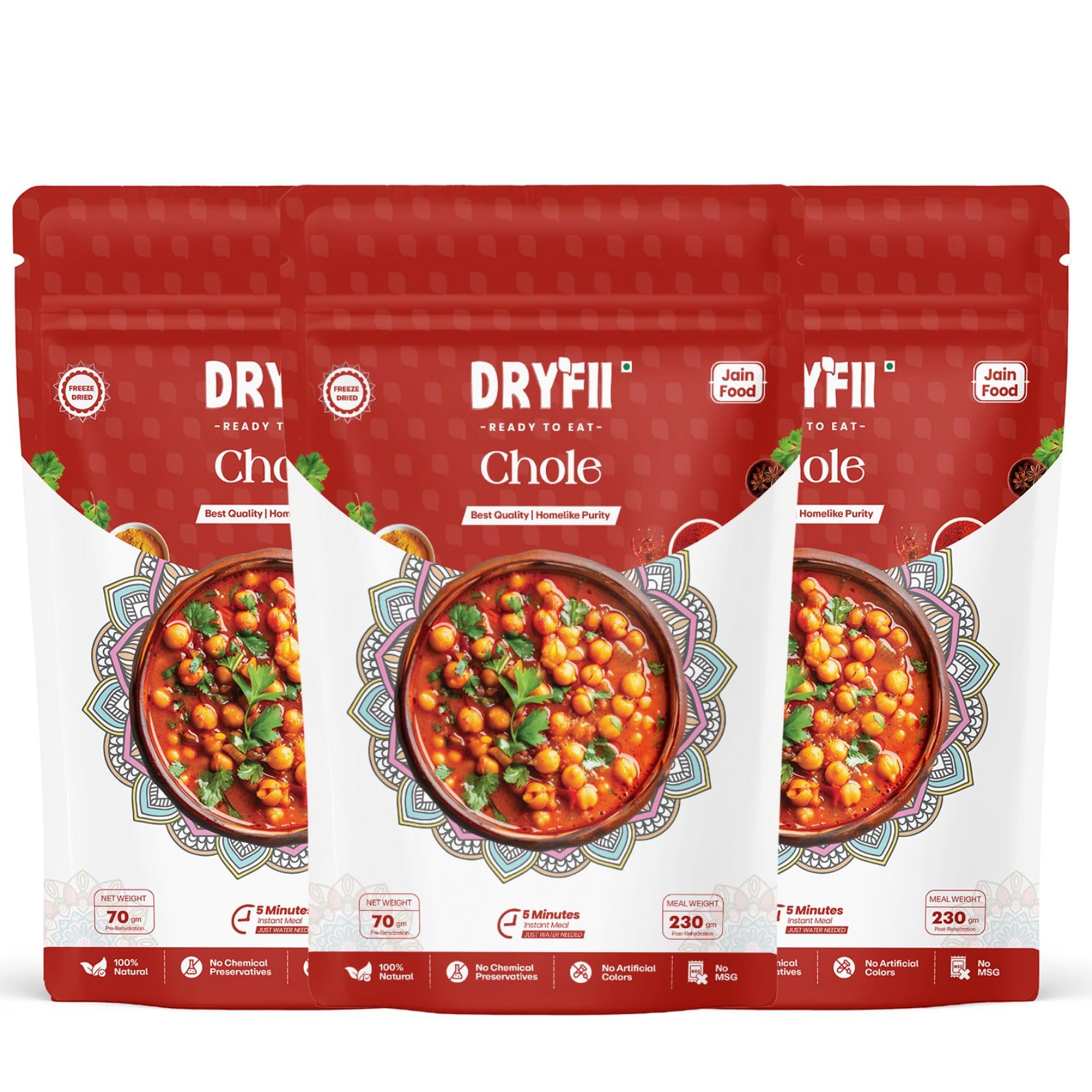Dryfii Ready-to-Eat Instant Jain Chole | Pure Veg | Freeze Dried | | No Onion, No Garlic | Rehydrated Weight 690 g