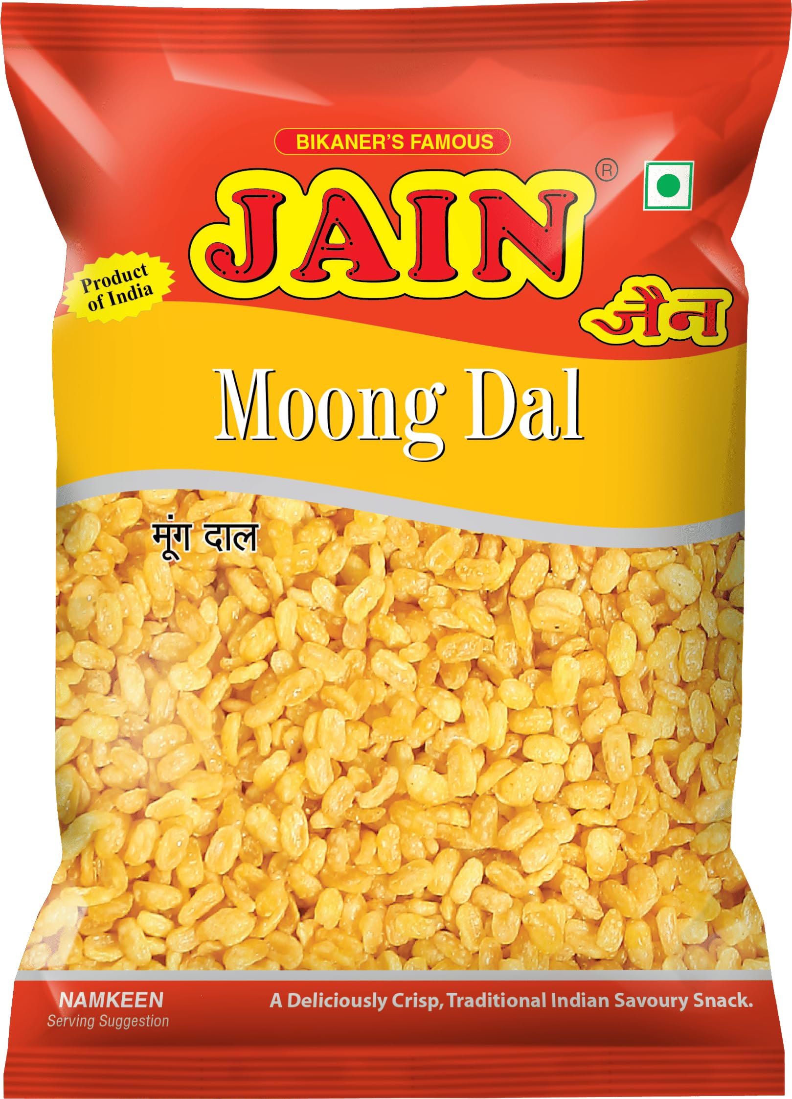 JAIN Moong Dal, Size - 500g, Zipper Packing, Super-Crunchy Moong Lentil Namkeen with Crisp Texture, Protein-Rich, Low-Oil, Ready-to-Eat Snack