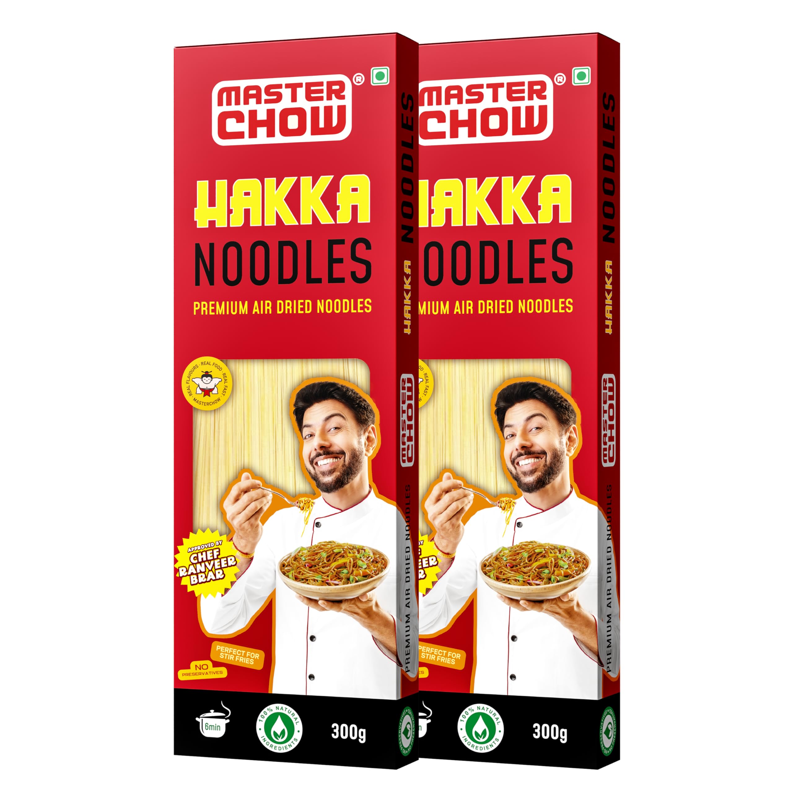 MasterChow Chinese Veg Hakka Noodles - Pack of 2 | No Preservatives | No Maida, Not Fried | Serves 10 Meals - 600gms