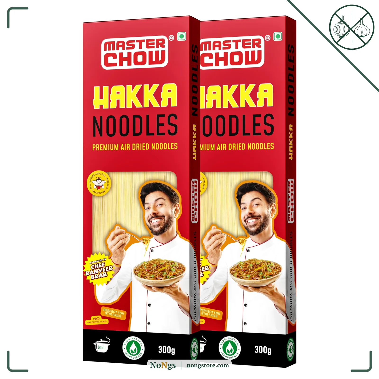 MasterChow Chinese Veg Hakka Noodles - Pack of 2 | No Preservatives | No Maida, Not Fried | Serves 10 Meals - 600gms