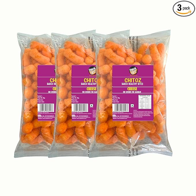 Snack First Chitoz, Pack of 3, No Onion No Garlic, Jain, Puffed Snack, Corn Puffs, Healthy Snack, Namkeen, Each 80g