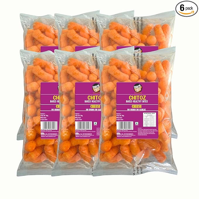 Snack First Chitoz, Pack of 6, No Onion No Garlic, Jain, Puffed Snack, Corn Puffs, Healthy Snack, Namkeen, Each 80g