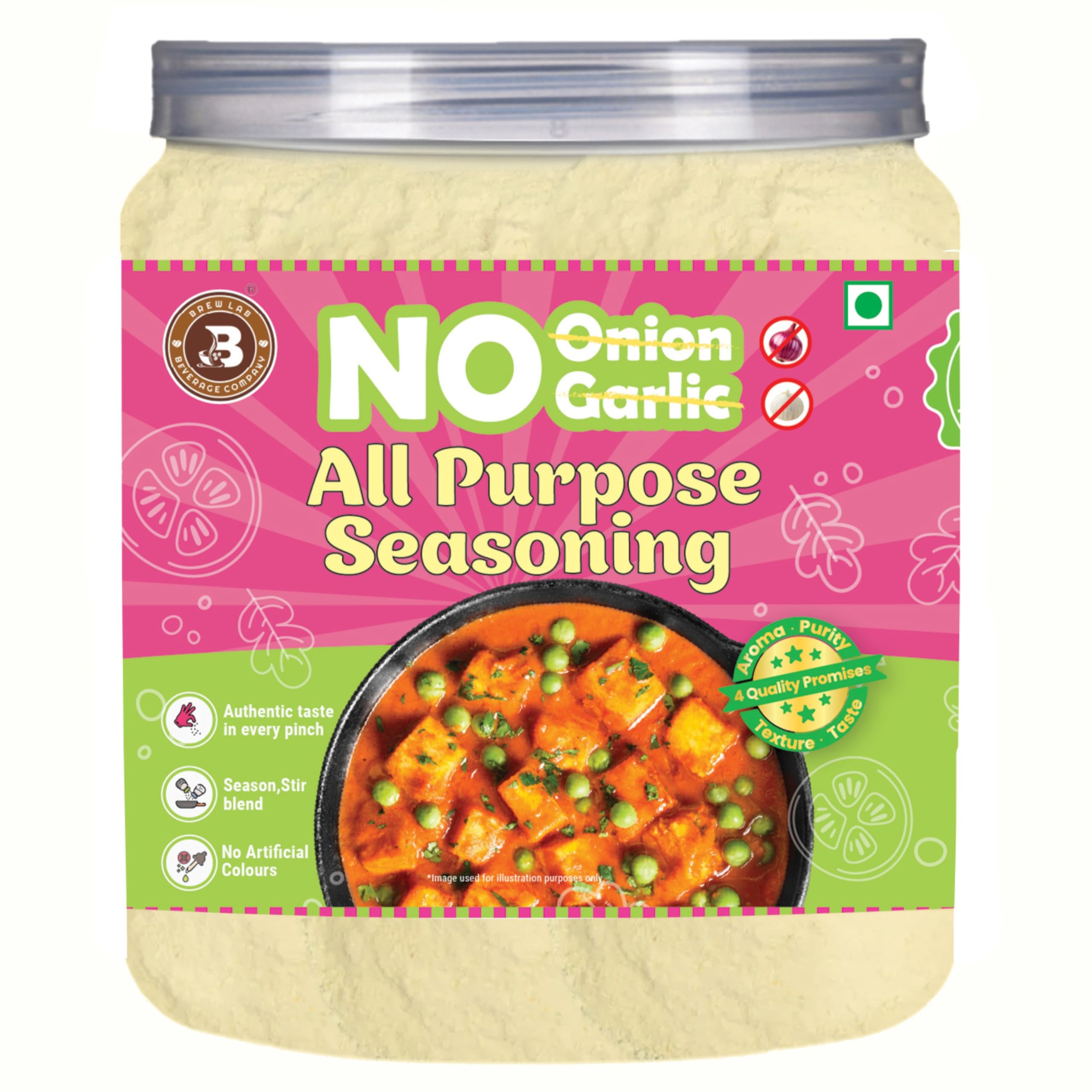 Brew Lab All-Purpose Seasoning (No Onion & Garlic) | Jain-Friendly Multipurpose Masala for Cooking | Perfect for Fries, Snacks, Vegetables, Gravy, Pasta & More | 250g