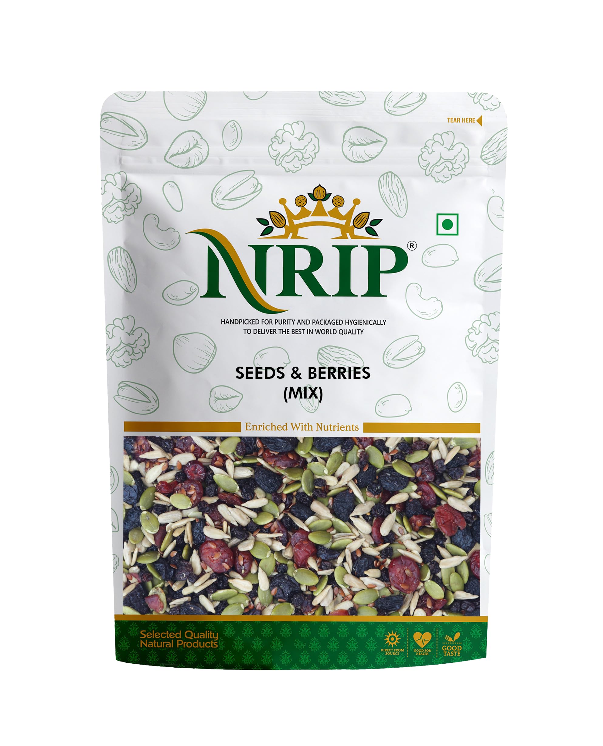 NRIP Premium Mixed Roasted Seeds & Berries 200 Gm (Pumpkin, Sunflower, Flax, Watermelon, Black Currant, Cranberry, Cherry, Black raisins)