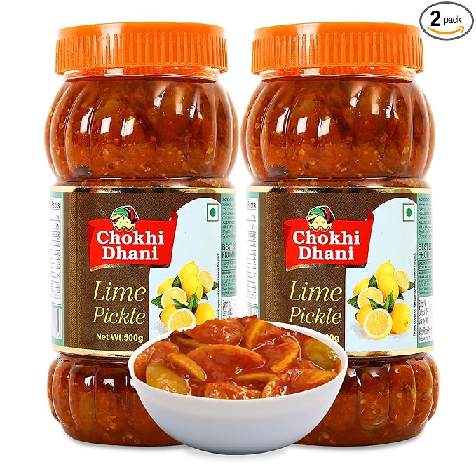 Chokhi Dhani Spicy Lime Pickle Pack of 2 (500g Each) | Nimbu Achar | Oil Free Lemon Pickle | No Onion No Garlic | Tangy & Spicy Indian Pickle | Homemade Taste