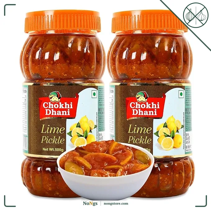 Chokhi Dhani Spicy Lime Pickle Pack of 2 (500g Each) | Nimbu Achar | Oil Free Lemon Pickle | No Onion No Garlic | Tangy & Spicy Indian Pickle | Homemade Taste