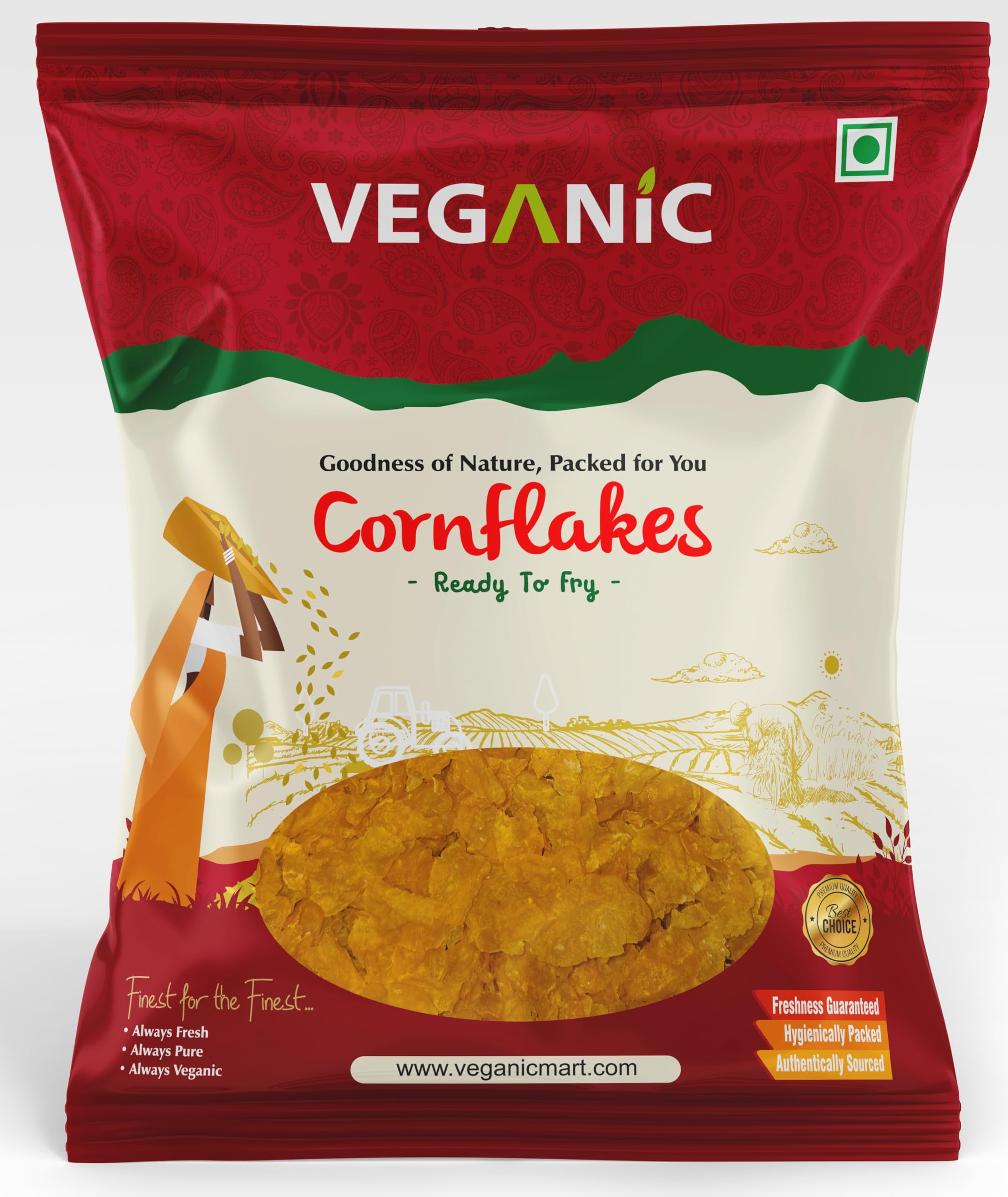 Veganic Raw Cornflakes | Breakfast Cereal/Maize Poha | Ready To Fry Corn Flakes | Healthy Poha Chivda Snacks (900G) - Maize