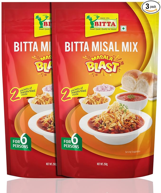 Bitta Foods Misal Mix - 250 gms (No Onion And Garlic) - Pack Of 3