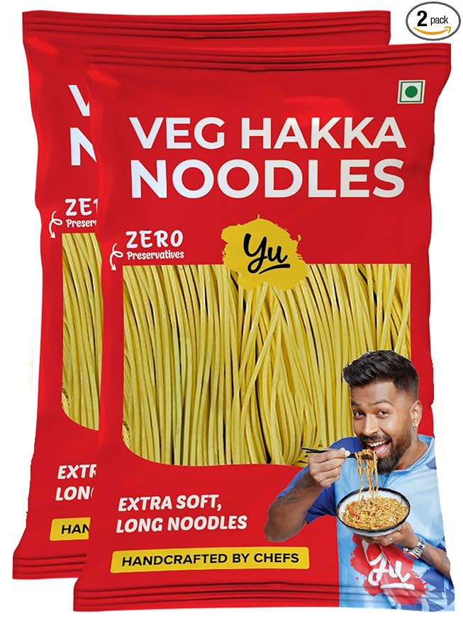Yu Foodlabs - Veg Hakka Preservative Free Noodles - Extra Long & Extra Soft - Not Fried & No Palm Oil - Zero Preservatives & 100% Natural - Just Boil - Ready In 5 Mins - Serves 6-300gram - (Pack Of 2)