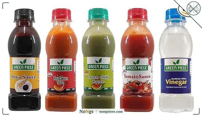 Green Piece Jain Sauce Combo of Soya,Tomato,Green Chilli,Red Chilli and Vinegar (Pack of 5) Sauce (1000 ml)