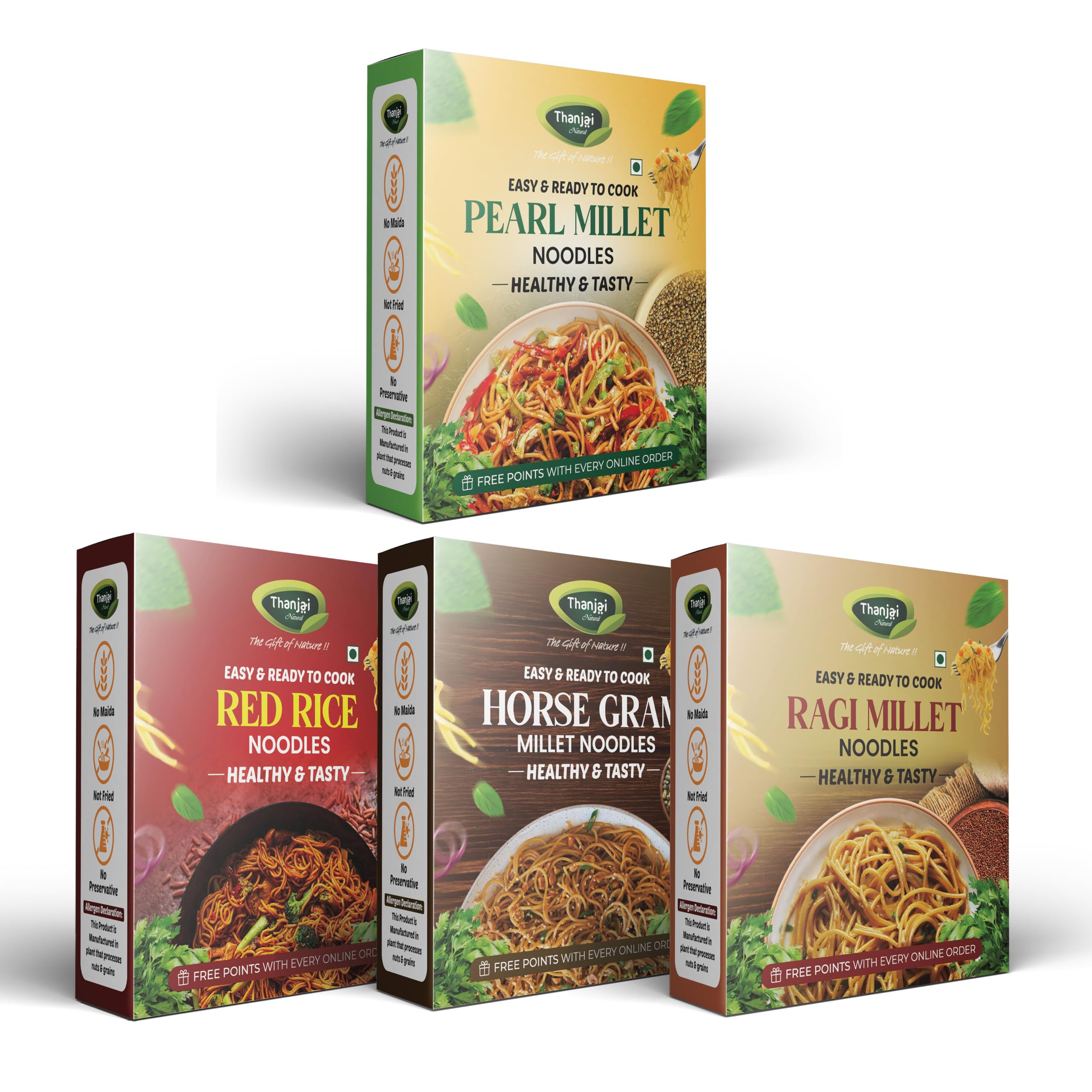 Thanjai Natural Millet Noodles 180 Grams X 4 Varieties (720 Grams) of Homemade Natural Pearl | Red Rice | Horsegram and Ragi Millets Noodles (No Preservatives, No Chemicals, No Artificial Extract)