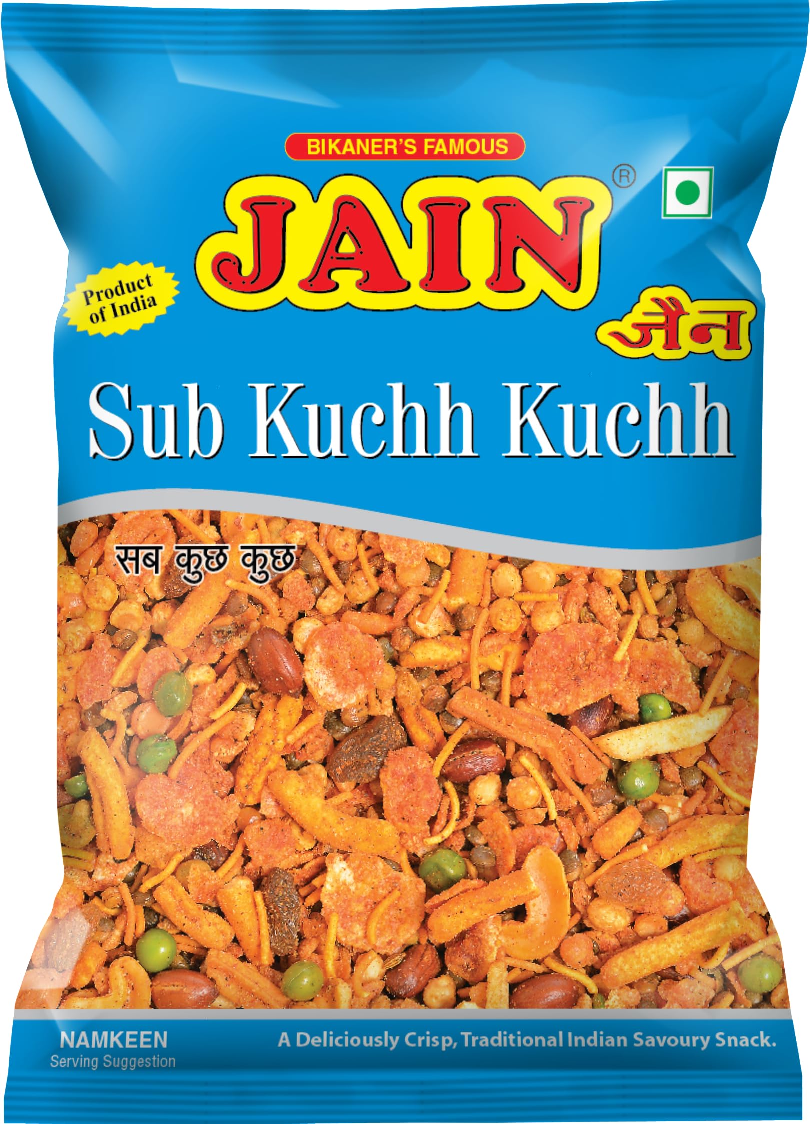 JAIN Sub Kuchh-Kuchh Mixture, Size - 1Kg, Zipper Packing, Namkeen Mix Loaded with Chana Dal, Lentils, Sev, Flakes, Peanuts & Raisins in a Signature Masala Coat, Ready to Eat