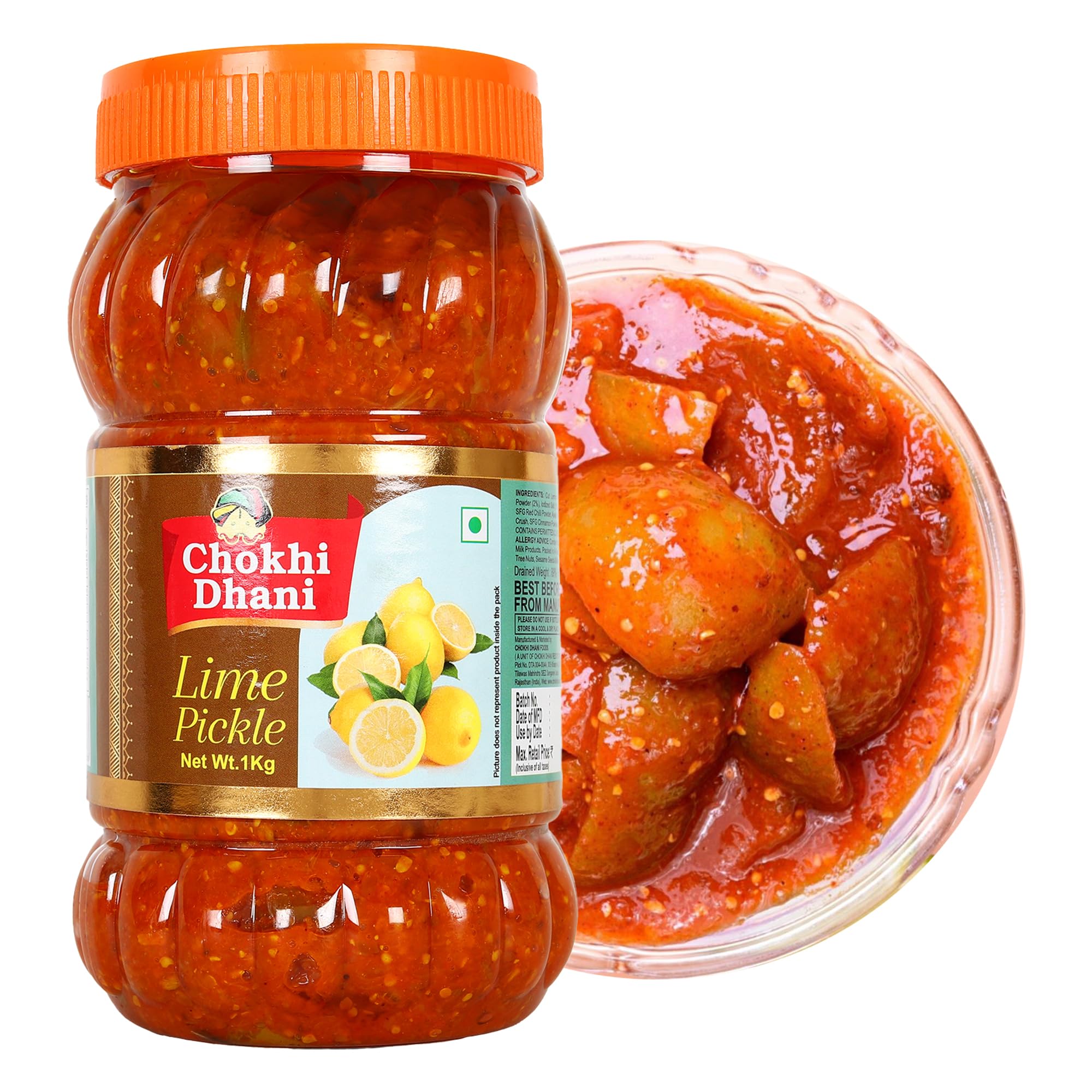 Chokhi Dhani Lime Pickle 1kg | Traditional Nimbu Achar | Spicy Tangy Lemon Pickle | Homemade Style Indian Achar | Oil Free | No Onion No Garlic | Khatta Chatpata Taste