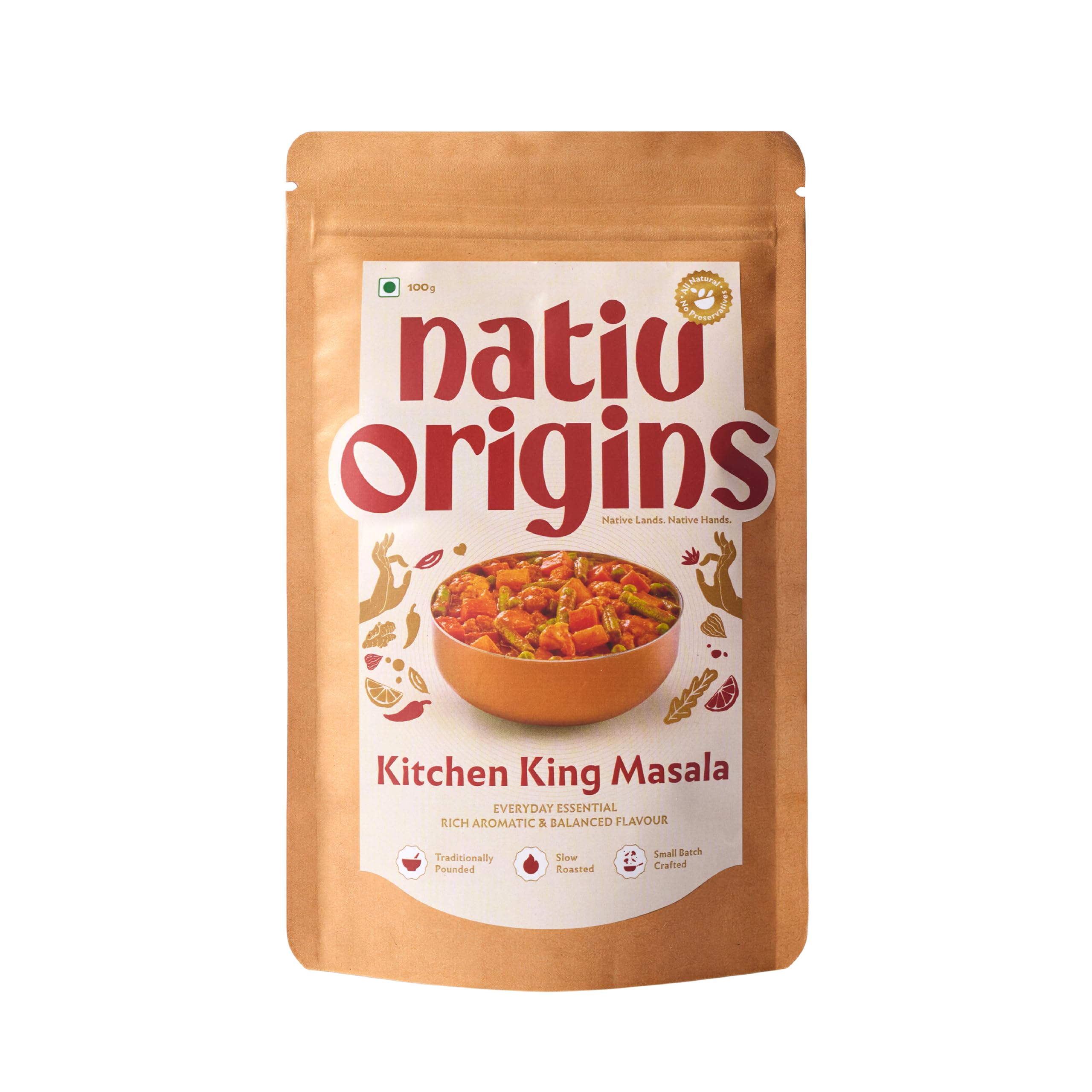 NativOrigins Kitchen King Masala Powder | Slow-Roasted & Traditionally Pounded | 21 Whole Spices | For Sabzi, Paneer & Everyday Gravies | No Additives | 100g