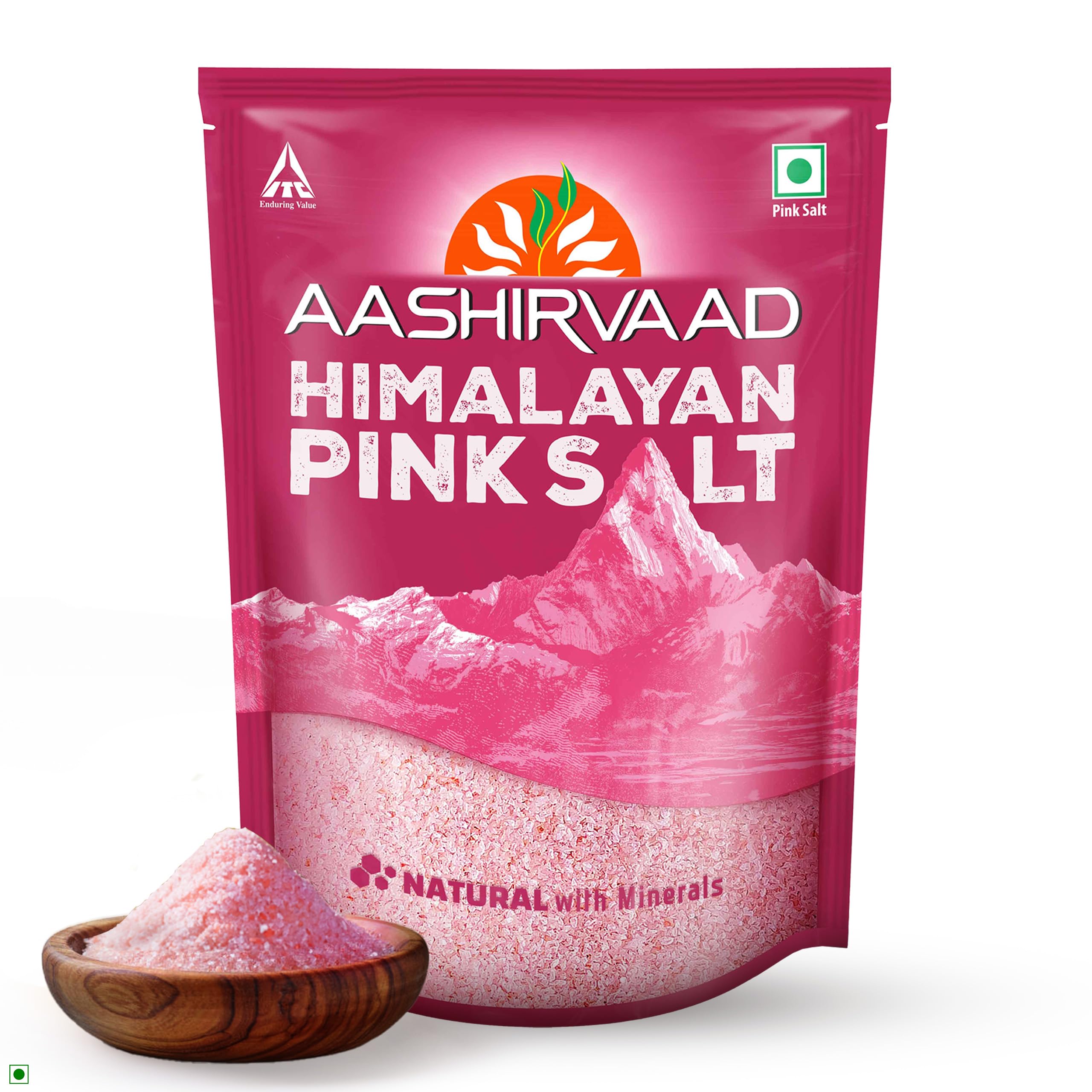 Aashirvaad Himalayan Pink Salt, 100% Natural Rock Salt Sourced from the Himalayan Ranges, Pure Sendha Namak with Minerals for Everyday Use, 1 Kg