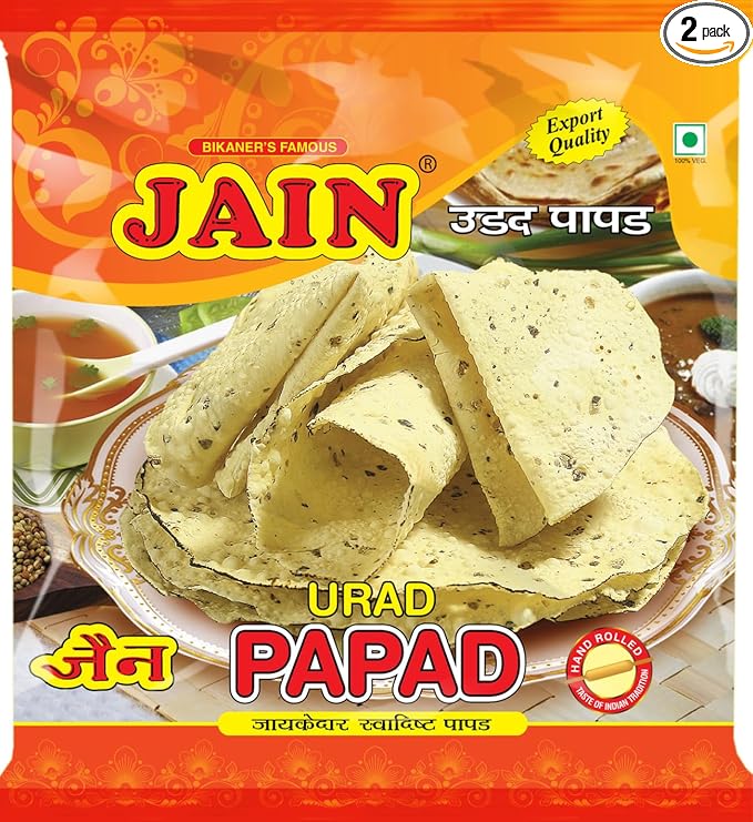 JAIN Urad Papad, 200g, Papad Size-5.5 Inches, Handmade, No Preservatives, Contains 24-27 Papads Per Pack