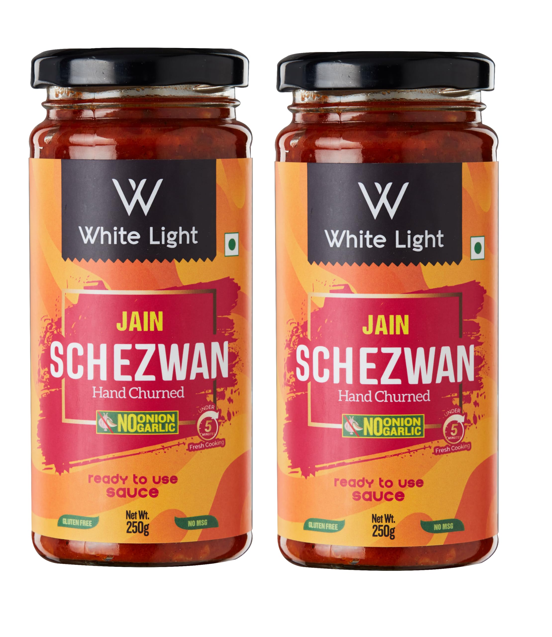 White Light Food Jain Schezwan Sauce l No Onion No Garlic l Ready to Eat Healthy Food - Pack of 2, 250g Each