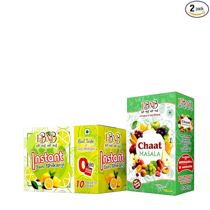 HBMB Premium Combo Pack | Instant Jain Shikanji Drink Mix & Tangy Chaat Masala (100g) | Refreshing Summer Drink & Snack Seasoning