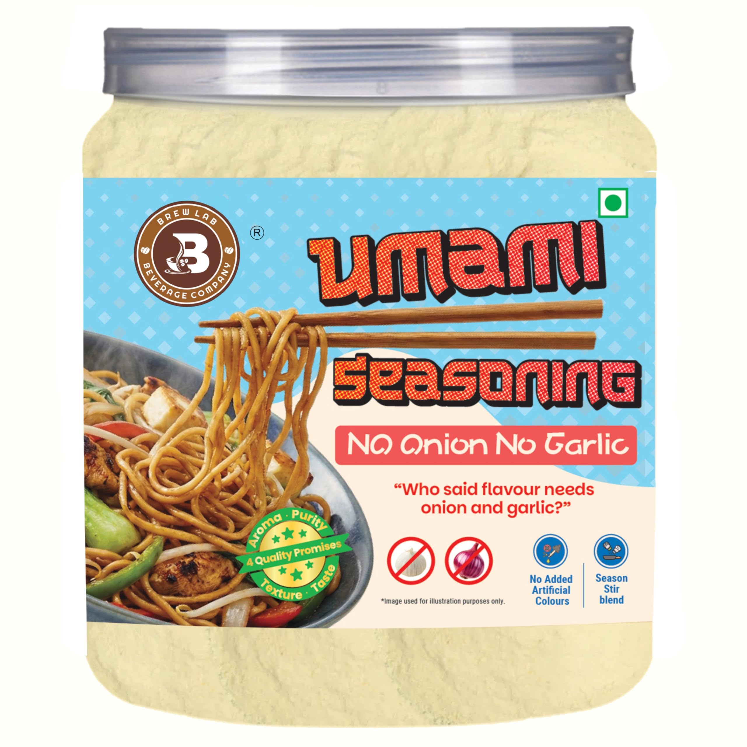 Brew Lab No Onion No Garlic Umami Masala | Jain & Satvik Friendly Asian Seasoning for Noodles, Fried Rice, Soups & Stir-Fries | High Umami Taste | 250g