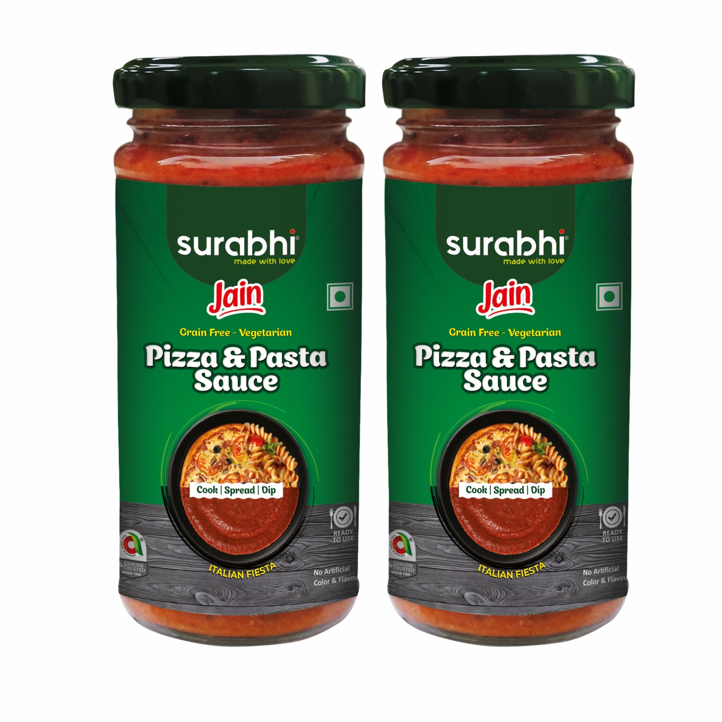 Surabhi Jain Pizza Pasta Sauce | No Onion No Garlic | Natural Ingredients - 250g (Pack of 2)