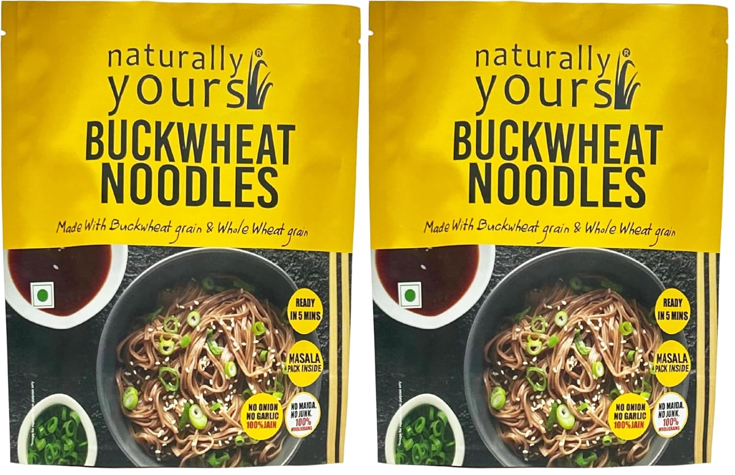 Naturally Yours Buckwheat Soba Hakka Noodles | Kuttu Atta & Whole Wheat | No Maida, No Onion No Garlic, Jain Friendly, Vegan, Preservative Free | Tastemaker Inside | Healthy Noodles | 180g Pack of 4