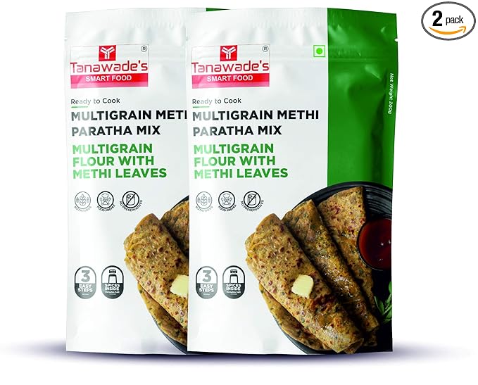 Tanawade’s Smart Food Instant Multigrain Methi Paratha Mix – Pack of 2 • Ready‑to‑Cook Fenugreek & Multigrain Flatbread • No Preservatives • Vegan‑Friendly • 5–7 min Prep