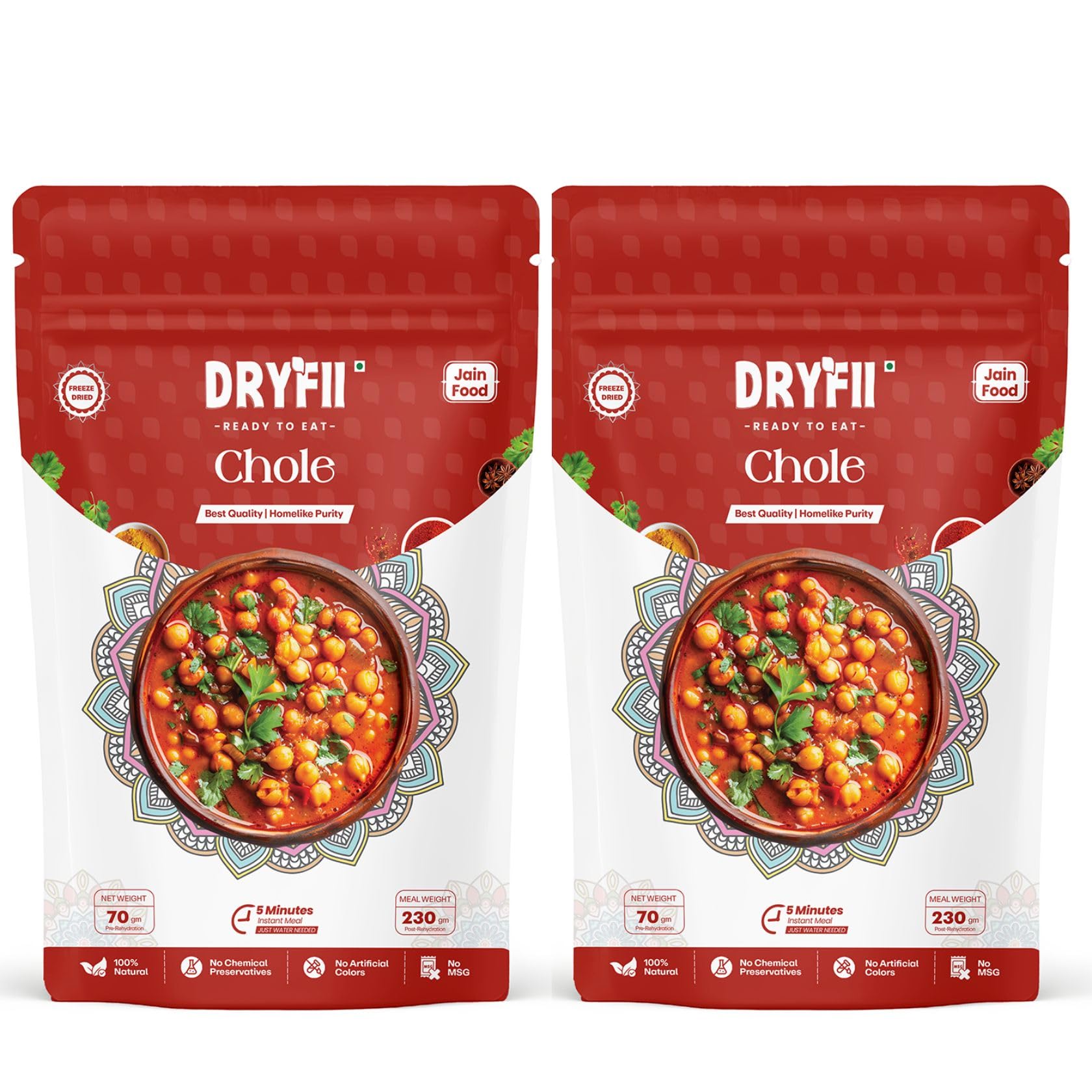 Dryfii Ready-to-Eat Instant Jain Chole | Pure Veg | Freeze Dried | | No Onion, No Garlic | Rehydrated Weight 460 g