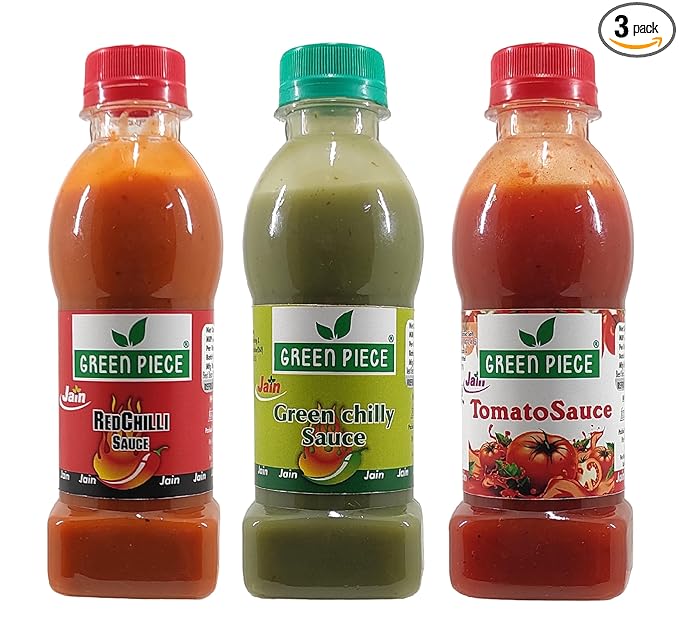 Green Piece Jain Sauce Without Onion/garlic/Potato Tomato Sauce (200gm),Green Chilli Sauce (200gm) and Red Chilli Sauce (200gm) (Pack of 3) (600 g)