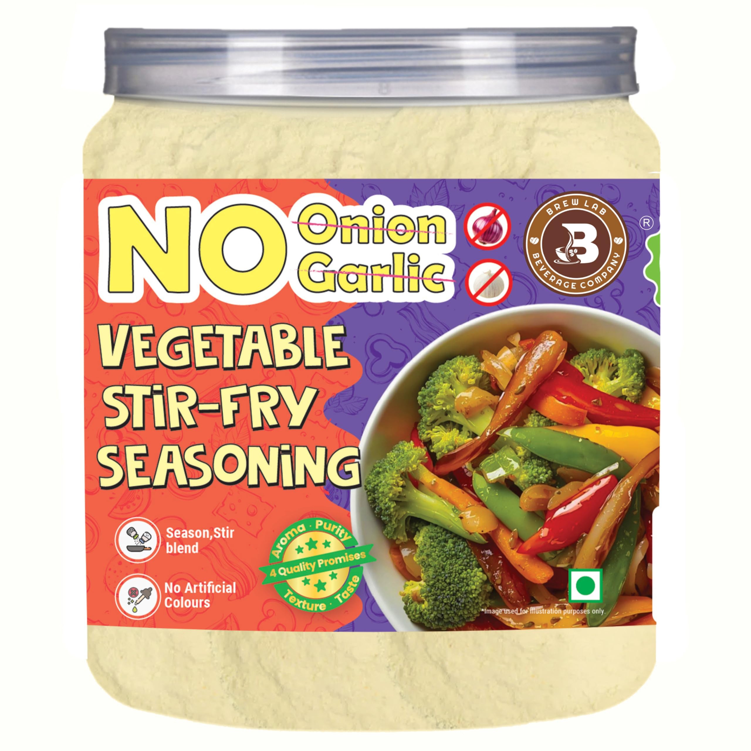 Brew Lab No Onion No Garlic Vegetable Stir-Fry Seasoning | Jain-Friendly Veg Stir Fry Masala | Healthy Asian & Chinese Style Seasoning | Multipurpose Cooking Masala – 250g